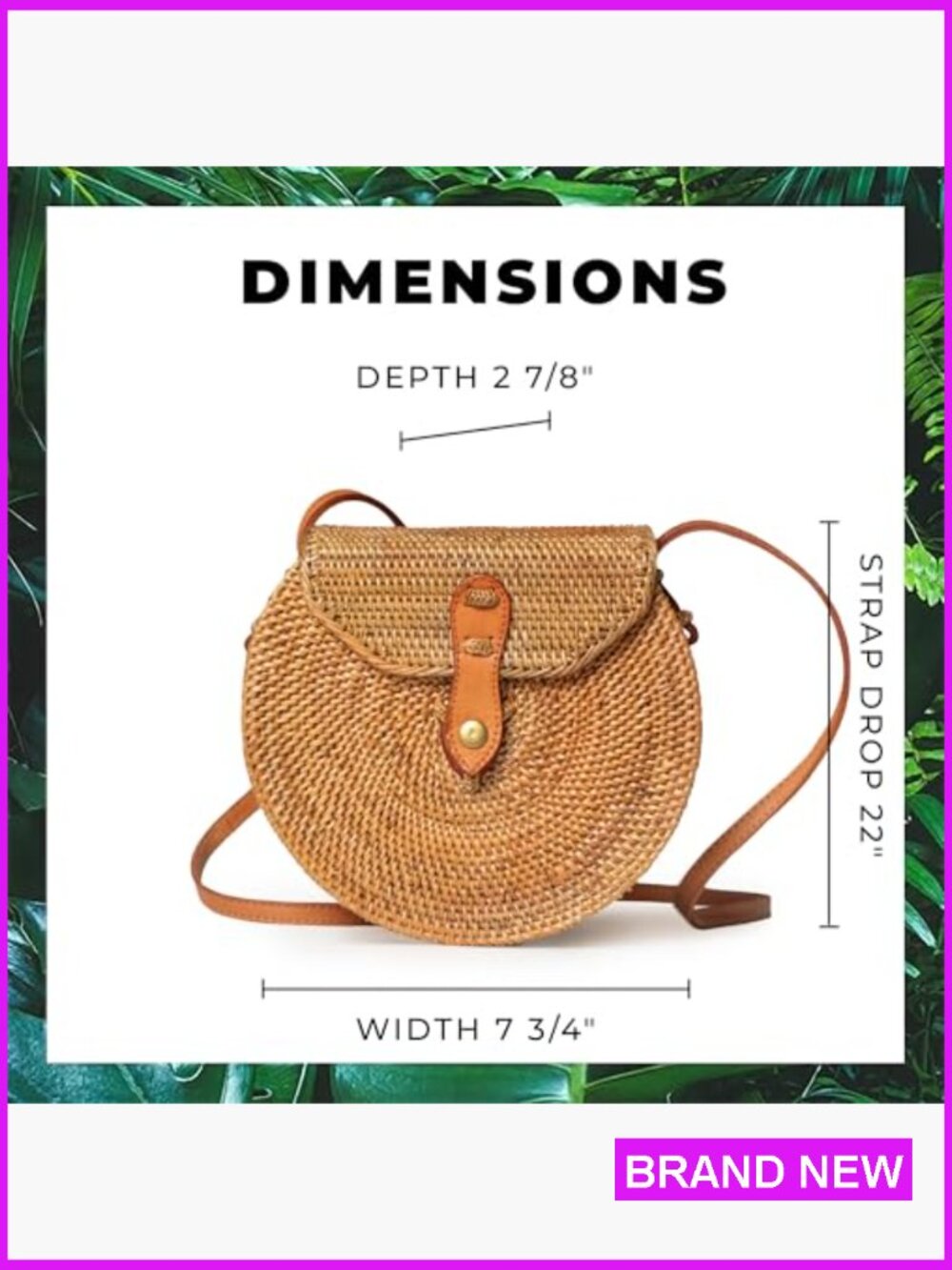 Handmade Woven Rattan Crossbody Bag Boho Straw Purse Summer Beach BOHO - Picture 3 of 5